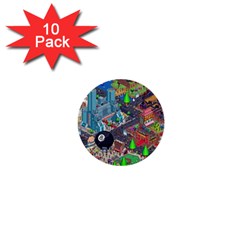 Pixel Art City 1  Mini Buttons (10 Pack)  by BangZart