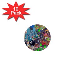 Pixel Art City 1  Mini Magnet (10 Pack) 