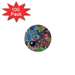 Pixel Art City 1  Mini Buttons (100 Pack)  by BangZart