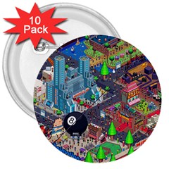 Pixel Art City 3  Buttons (10 Pack)  by BangZart