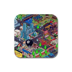 Pixel Art City Rubber Square Coaster (4 Pack)  by BangZart