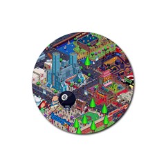 Pixel Art City Rubber Coaster (round)  by BangZart