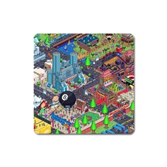 Pixel Art City Square Magnet by BangZart