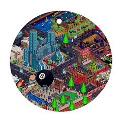 Pixel Art City Round Ornament (two Sides) by BangZart