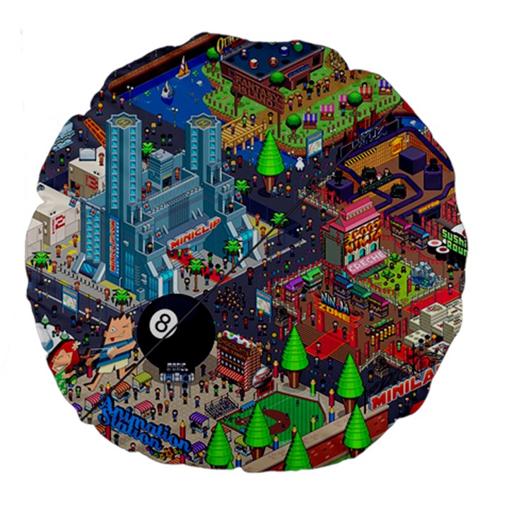 Pixel Art City Large 18  Premium Round Cushions