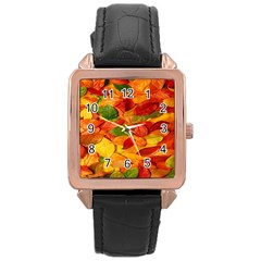 Leaves Texture Rose Gold Leather Watch  by BangZart