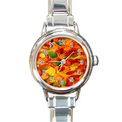 Leaves Texture Round Italian Charm Watch by BangZart