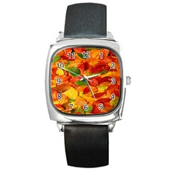 Leaves Texture Square Metal Watch by BangZart