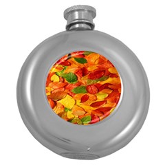 Leaves Texture Round Hip Flask (5 Oz) by BangZart