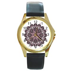 Ornate Mandala Round Gold Metal Watch by Valentinaart