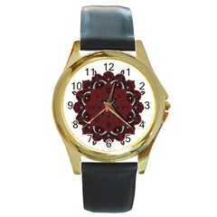 Ornate Mandala Round Gold Metal Watch by Valentinaart