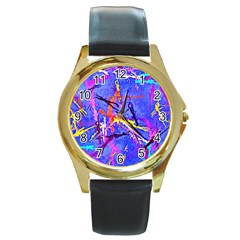 Paint Splashes                       Round Gold Metal Watch by LalyLauraFLM