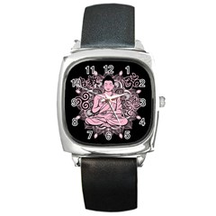 Ornate Buddha Square Metal Watch by Valentinaart