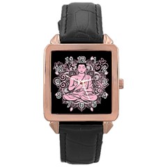 Ornate Buddha Rose Gold Leather Watch  by Valentinaart