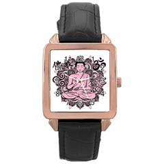 Ornate Buddha Rose Gold Leather Watch  by Valentinaart