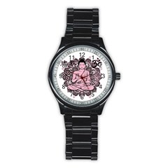 Ornate Buddha Stainless Steel Round Watch by Valentinaart