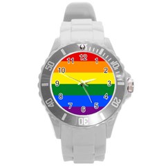 Pride Rainbow Flag Round Plastic Sport Watch (l) by Valentinaart