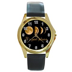 Moon phases  Round Gold Metal Watch