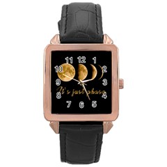 Moon phases  Rose Gold Leather Watch 