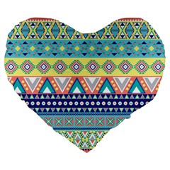 Tribal Print Large 19  Premium Flano Heart Shape Cushions by BangZart