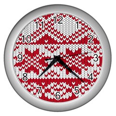 Crimson Knitting Pattern Background Vector Wall Clocks (silver)  by BangZart