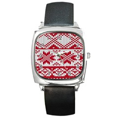 Crimson Knitting Pattern Background Vector Square Metal Watch by BangZart