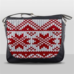 Crimson Knitting Pattern Background Vector Messenger Bags by BangZart