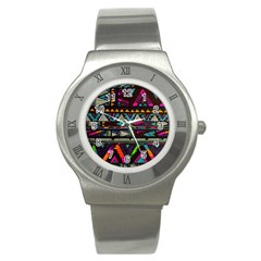 Cute Hipster Elephant Backgrounds Stainless Steel Watch by BangZart