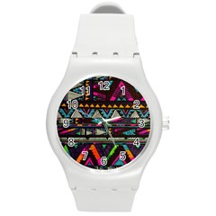 Cute Hipster Elephant Backgrounds Round Plastic Sport Watch (m) by BangZart