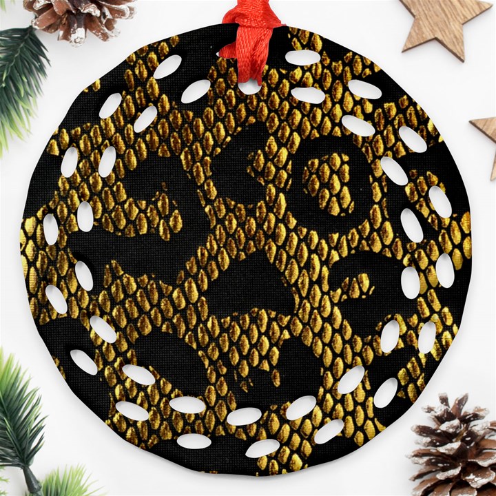 Metallic Snake Skin Pattern Round Filigree Ornament (Two Sides)