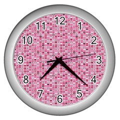 Abstract Pink Squares Wall Clocks (silver)  by BangZart