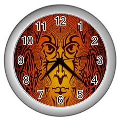 Lion Man Tribal Wall Clocks (silver)  by BangZart