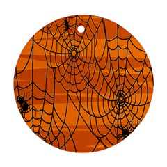 Vector Seamless Pattern With Spider Web On Orange Ornament (round) by BangZart