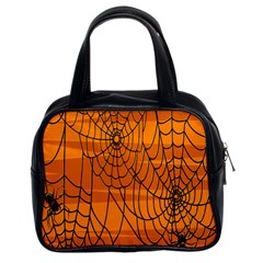 Vector Seamless Pattern With Spider Web On Orange Classic Handbags (2 Sides) by BangZart