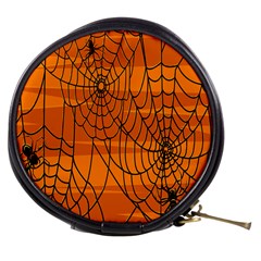 Vector Seamless Pattern With Spider Web On Orange Mini Makeup Bags by BangZart