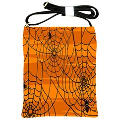 Vector Seamless Pattern With Spider Web On Orange Shoulder Sling Bags by BangZart