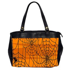 Vector Seamless Pattern With Spider Web On Orange Office Handbags (2 Sides)  by BangZart