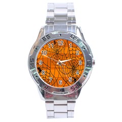 Vector Seamless Pattern With Spider Web On Orange Stainless Steel Analogue Watch by BangZart