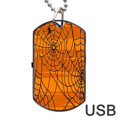 Vector Seamless Pattern With Spider Web On Orange Dog Tag Usb Flash (two Sides) by BangZart