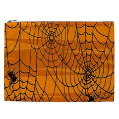 Vector Seamless Pattern With Spider Web On Orange Cosmetic Bag (xxl) 