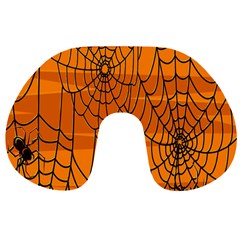 Vector Seamless Pattern With Spider Web On Orange Travel Neck Pillows by BangZart