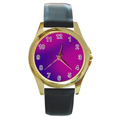 Purple Pink Dots Round Gold Metal Watch by BangZart