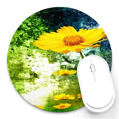 Yellow Flowers Round Mousepads by BangZart