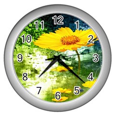 Yellow Flowers Wall Clocks (silver)  by BangZart