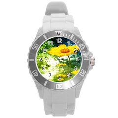 Yellow Flowers Round Plastic Sport Watch (l) by BangZart