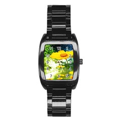 Yellow Flowers Stainless Steel Barrel Watch by BangZart