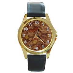 Brown Texture Round Gold Metal Watch by BangZart