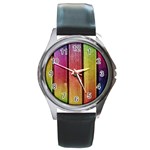 Colourful Wood Painting Round Metal Watch Front