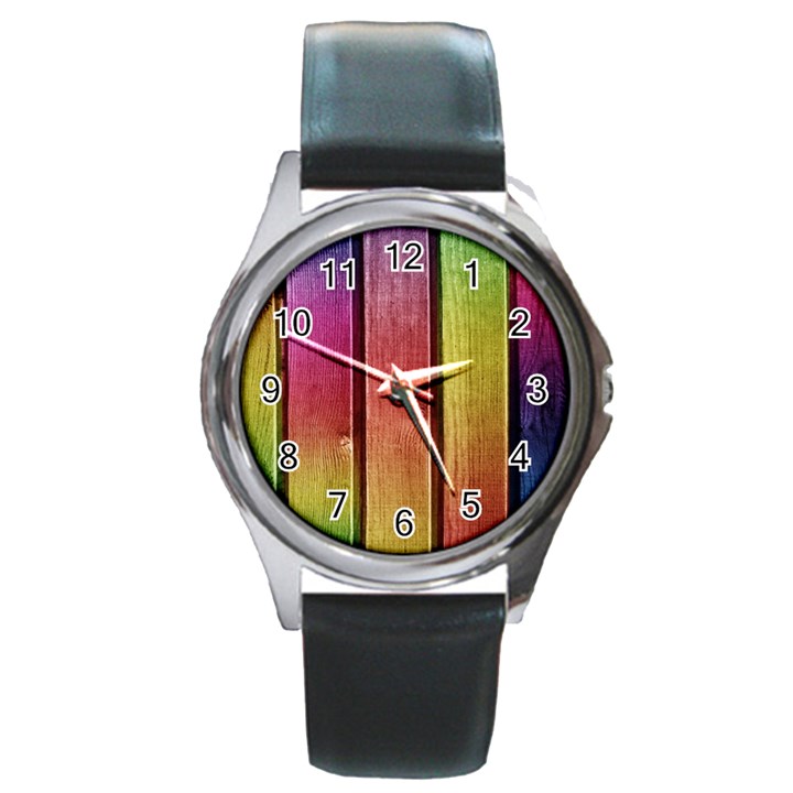 Colourful Wood Painting Round Metal Watch