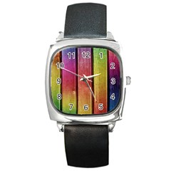 Colourful Wood Painting Square Metal Watch by BangZart